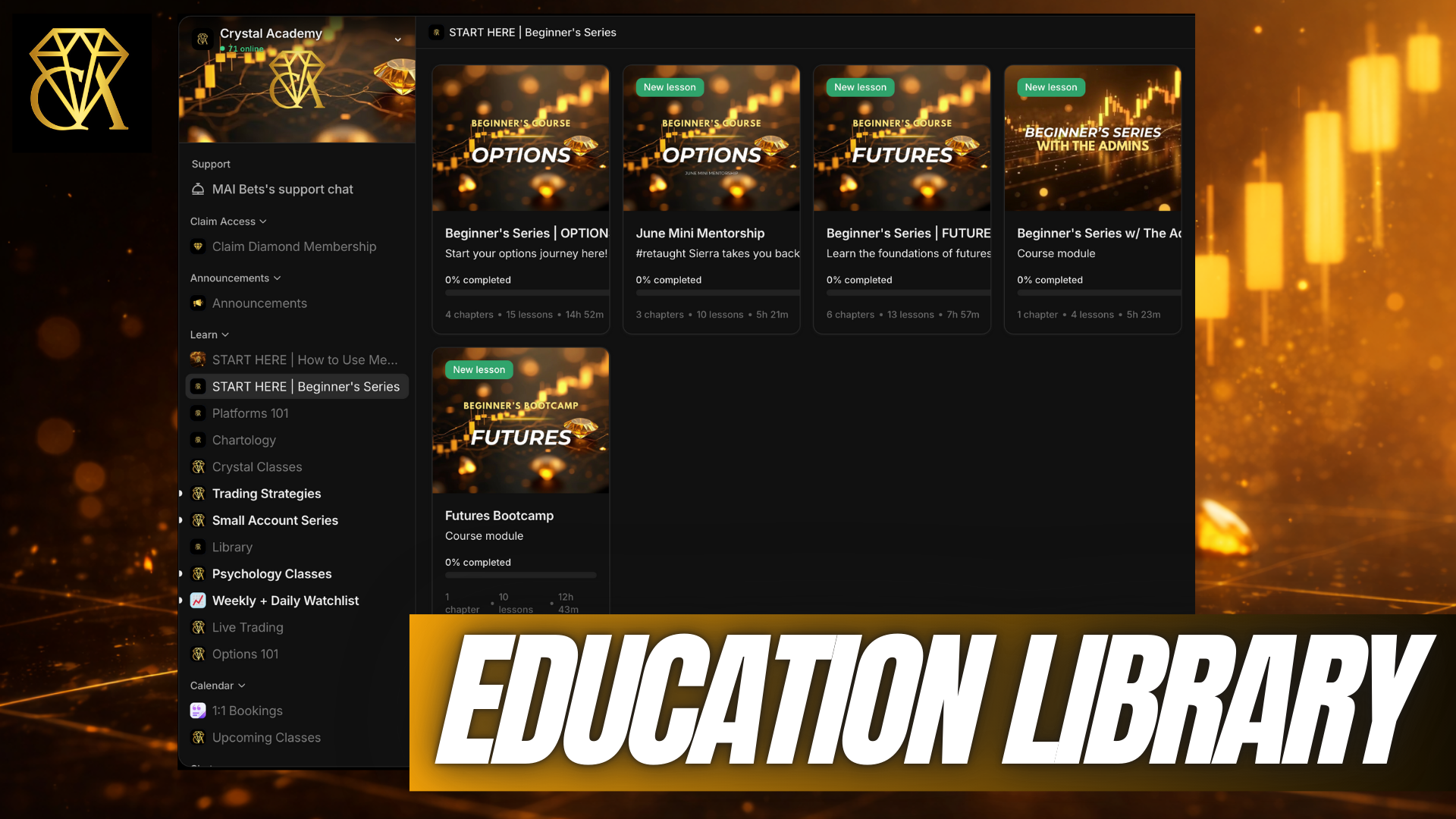 Crystal Academy Trades Education Library with courses and lessons